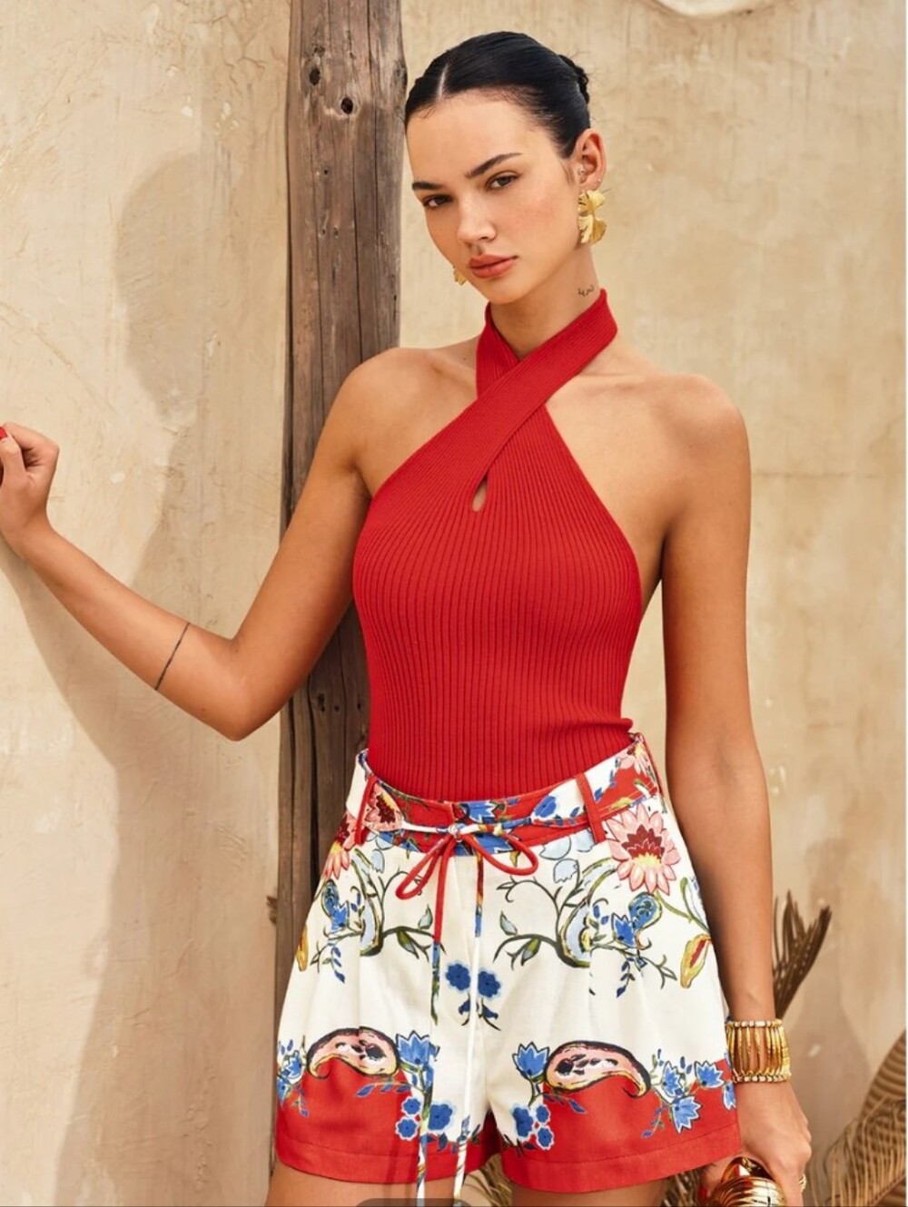 Floral Print Belted Casual Shorts
